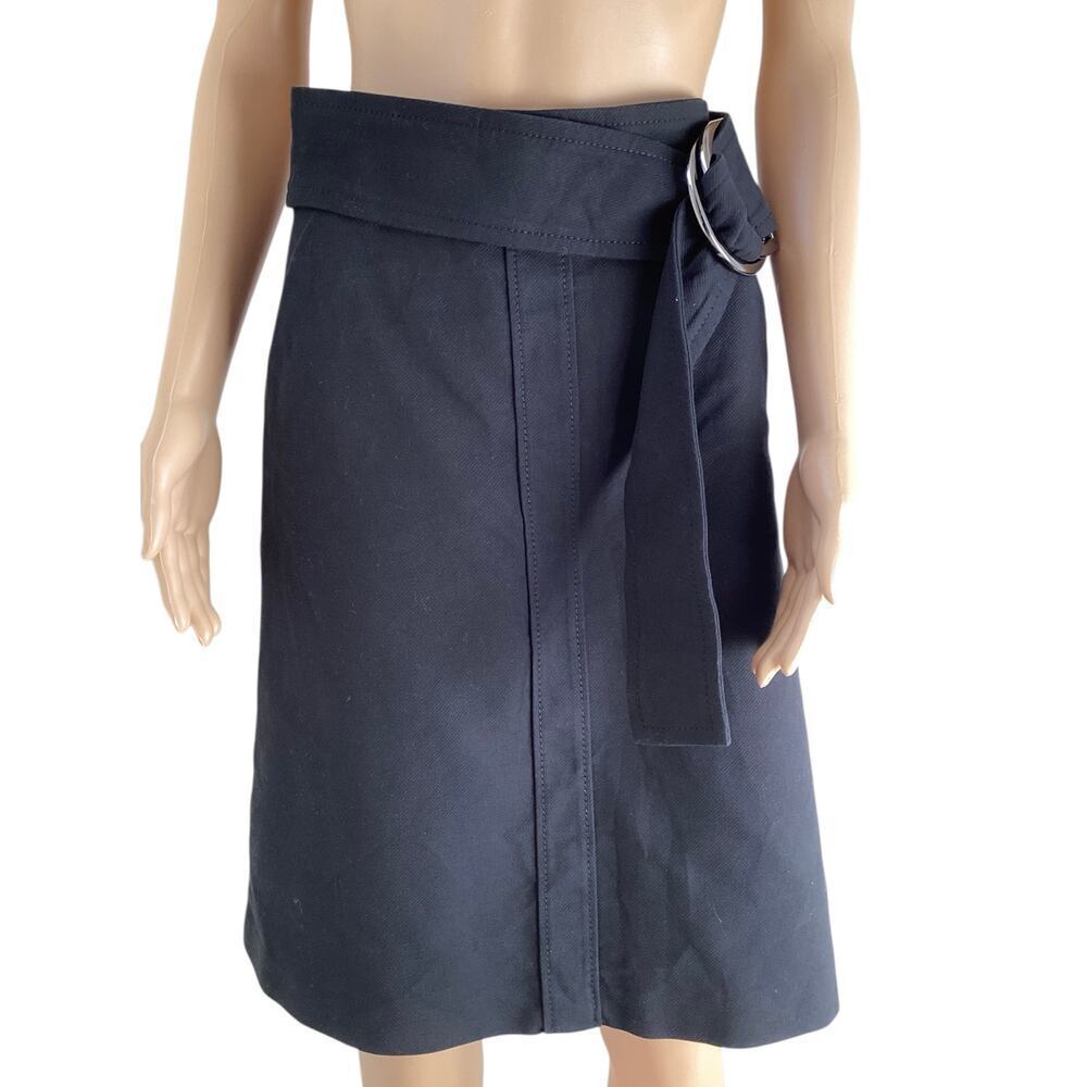 Dorothea‎ Schumacher A-line belted cotton twill knee length black skirt M